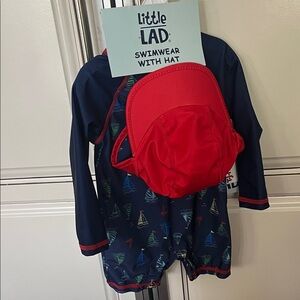 Kids Swimwear Set with hat- Navy and Red